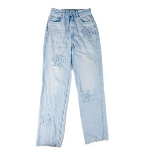 PacSun Lt Blue 90s Boyfriend Jeans w/Flower Patches Size 26
